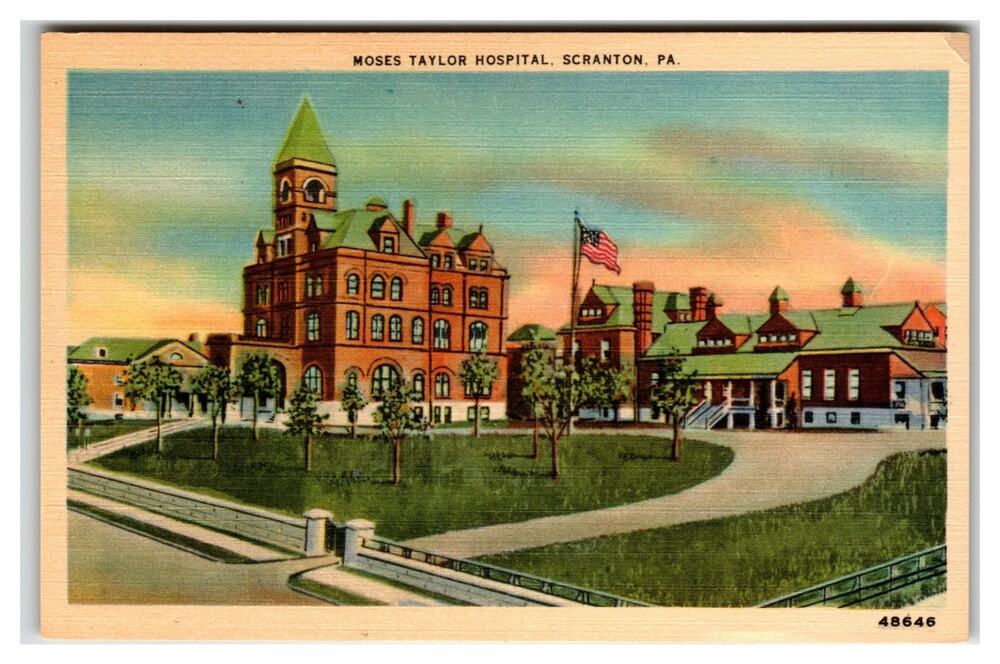 Moses Taylor Hospital Scranton PA Linen Postcard Metrocrat